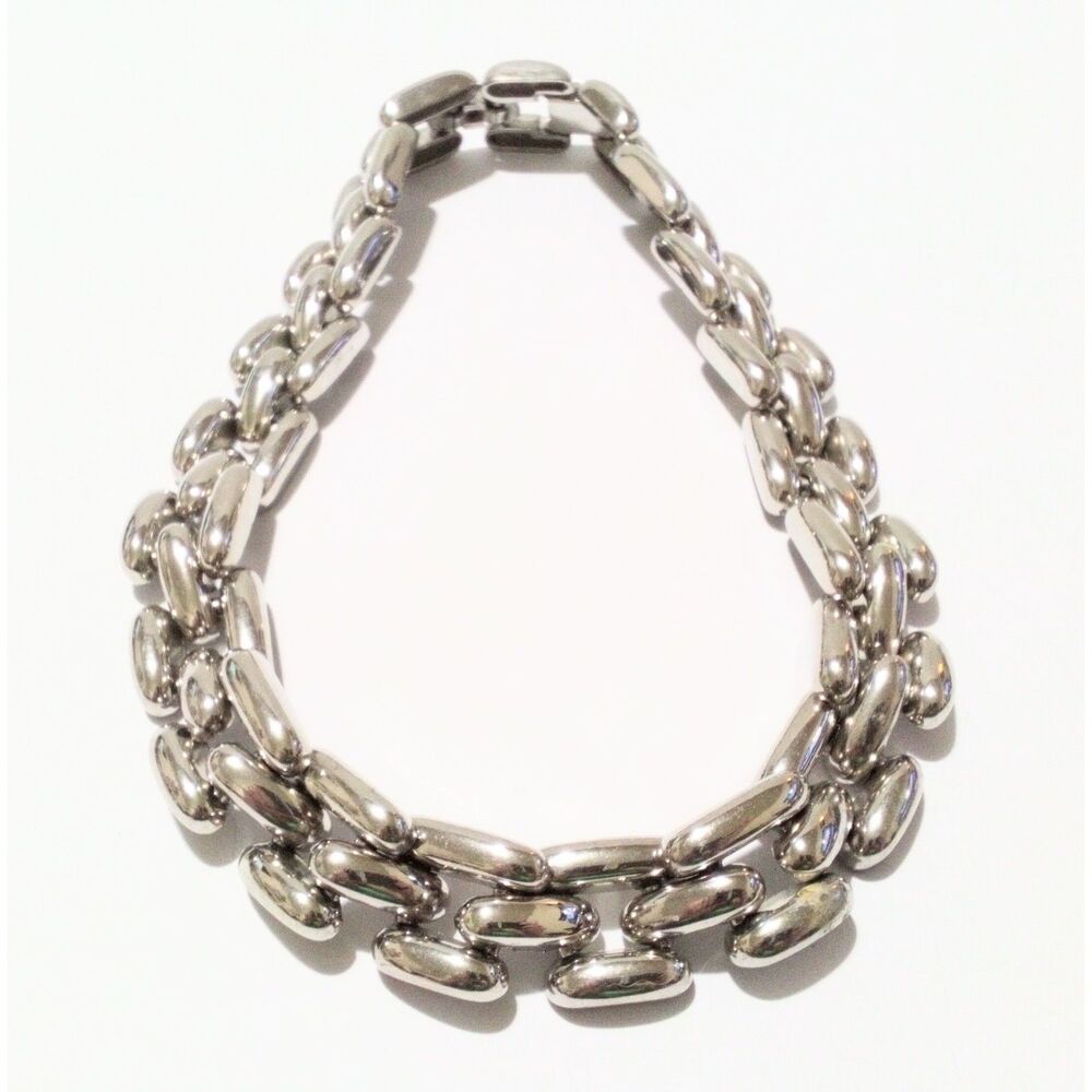 Vintage Silver Tone Chunky Triple Link Statement Necklace 17" - Picture 3 of 7